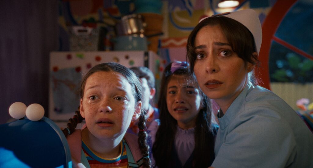 Delaney Quinn, Tristan Borders, Madison Skyy Polan, and Cristin Milioti in BUDDY. Buddy box office shocks