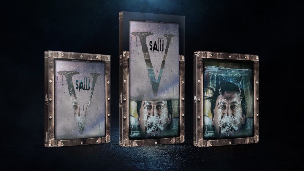 Saw 4K Releases: Saw 4K Releases: Saw V 4K UHD SteelBook cover artwork
