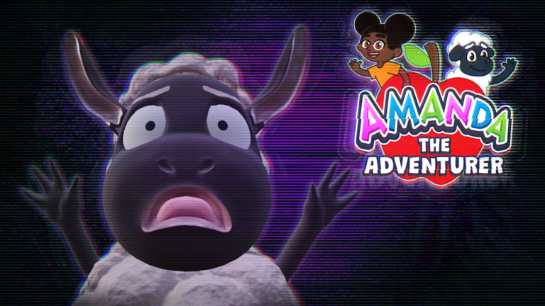 Amanda the Adventurer game artwork with Amanda and Wooly on a distorted television screen