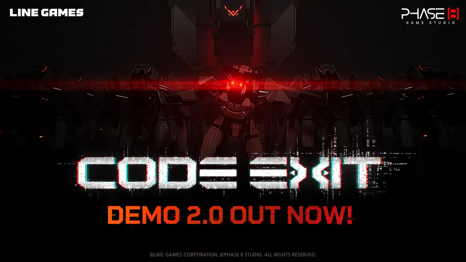 CODE EXIT Demo 2.0 key art with a red-lit mechanical pursuer