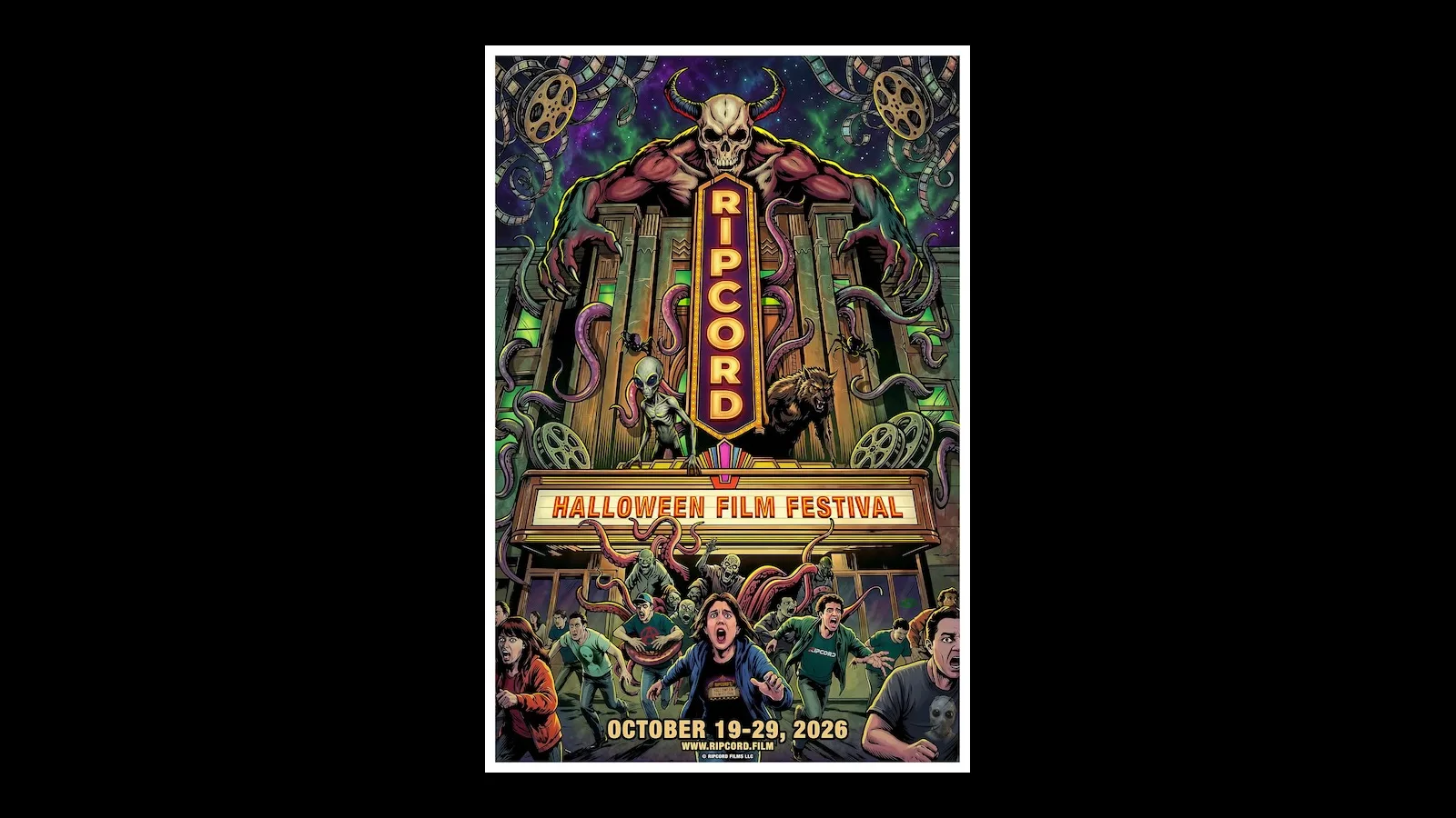 Ripcord Halloween Film Festival poster with a horned creature above the event marquee.